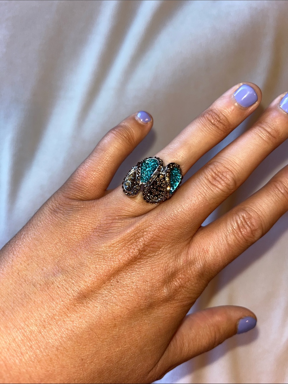 Teal and Brown Pavé Teardrop Statement Ring - Women Jewelry